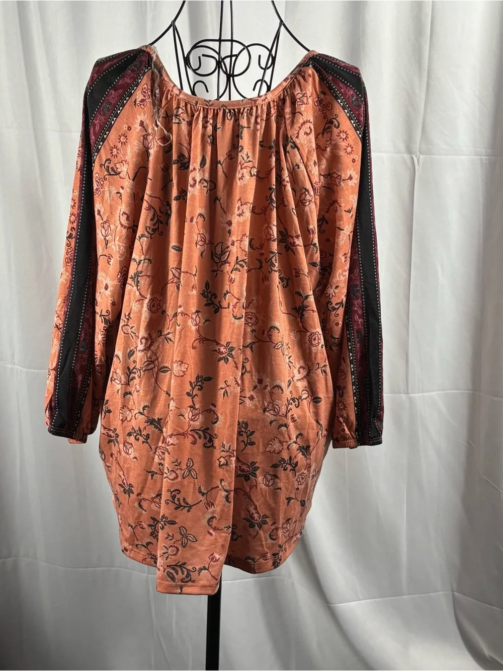 Absolutely Famous Rust Floral Peasant Tunic with Black Tassel